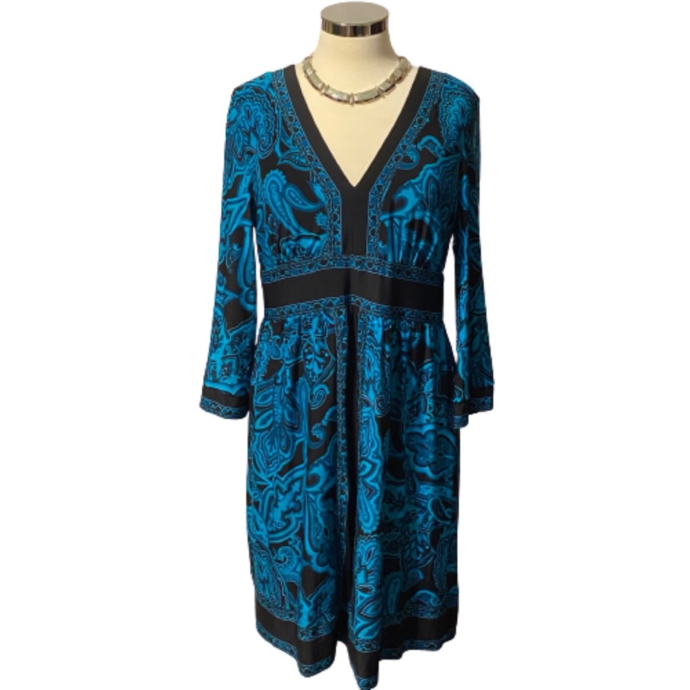 INC Petite Large Paisley Tourqoise and Black Dress